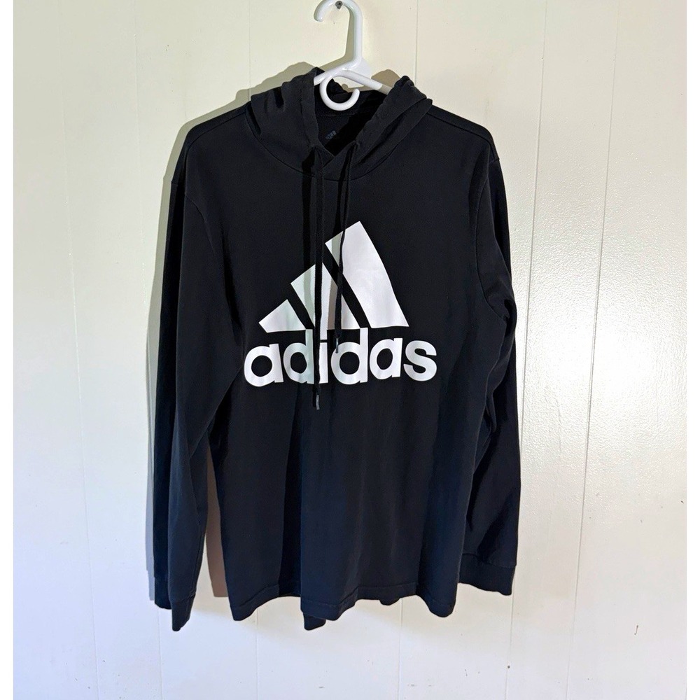 adidas Men's Black Pullover Fleece Hoodie Graphic Logo Print, Size L